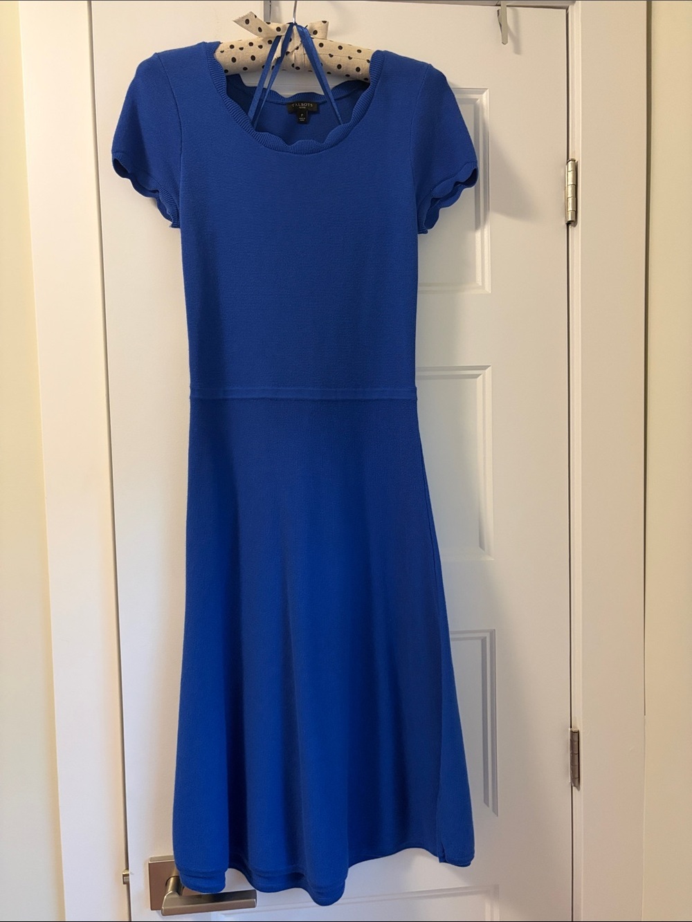 Tahari Cobalt Blue Scallop Neck Midi Dress